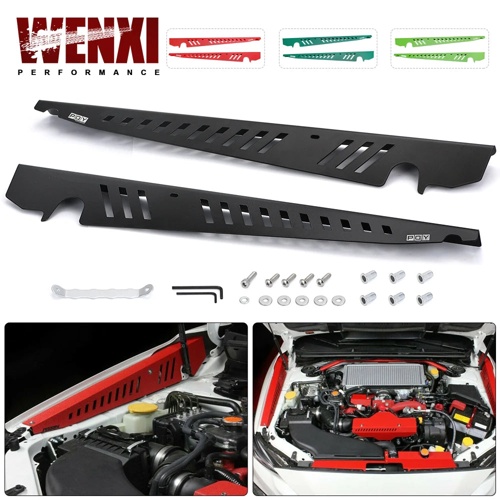 Fender Shrouds Kit Aluminum Black (Red/Green/Deep Green) Panel Plate Engine Bay w/ Hardware For 15-on Subaru WRX & STi WX-CCR04